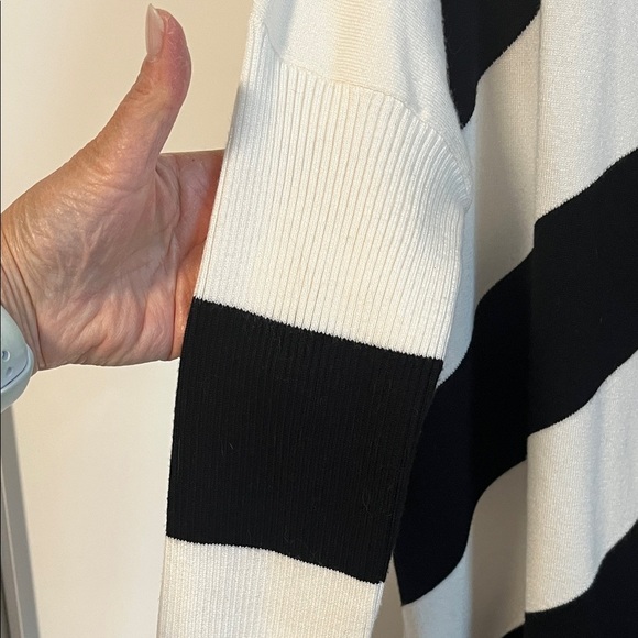 VERVE AMI Black and White Chevron Long Cardigan Tapered Sleeve, Size L - Picture 3 of 10